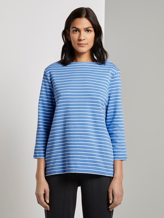 Gestreiftes Ottoman Sweatshirt - Frauen - bleu offwhite stripe Gestreiftes Ottoman Sweatshirt - Frauen - bleu offwhite stripe - 1 - TOM TAILOR