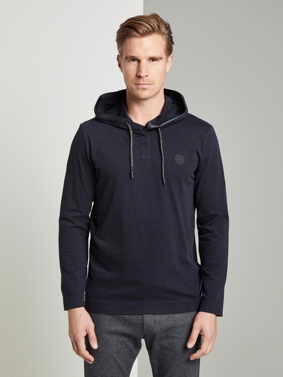 Langarmshirt mit Kapuze - Männer - Knitted Navy Langarmshirt mit Kapuze - Männer - Knitted Navy - 1 - TOM TAILOR