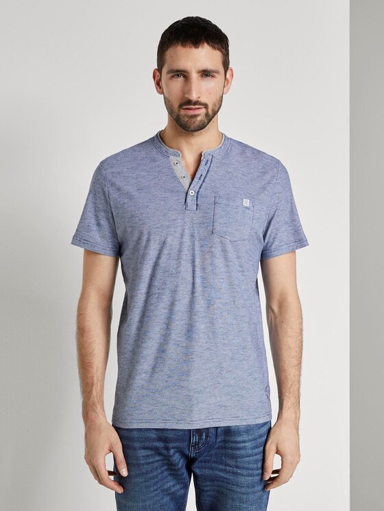 Henley T-Shirt - Mannen - estate blue yarndye stripe Henley T-Shirt - Mannen - estate blue yarndye stripe - 1 - TOM TAILOR