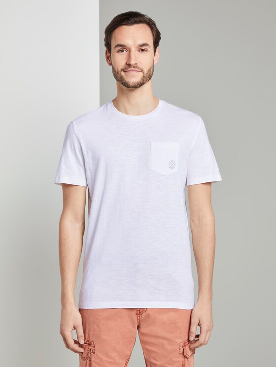Meliertes T-Shirt mit Bio-Baumwolle - Männer - White Meliertes T-Shirt mit Bio-Baumwolle - Männer - White - 1 - TOM TAILOR