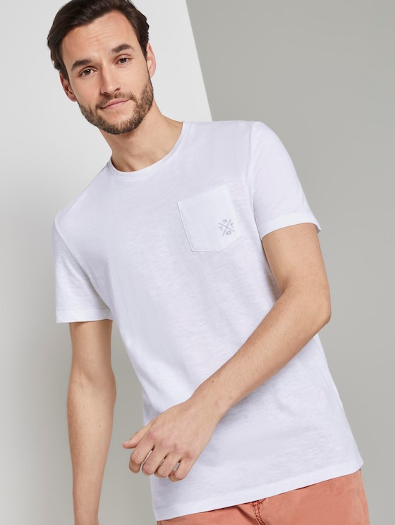 Meliertes T-Shirt mit Bio-Baumwolle - Männer - White Meliertes T-Shirt mit Bio-Baumwolle - Männer - White - 5 - TOM TAILOR