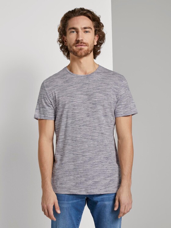 Basic T-Shirt - Mannen - navy offwhite streaky inject Basic T-Shirt - Mannen - navy offwhite streaky inject - 1 - TOM TAILOR