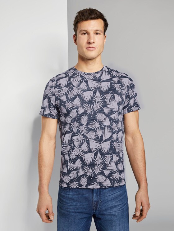 T-Shirt mit Allover-Print - Männer - dark blue palm leaf design T-Shirt mit Allover-Print - Männer - dark blue palm leaf design - 1 - TOM TAILOR