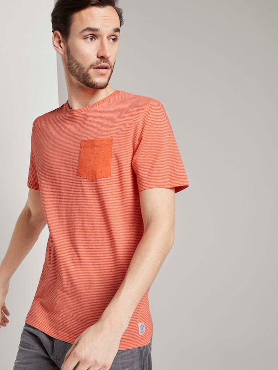 Gestreiftes T-Shirt mit Brusttasche - Männer - orange mocktwist stripe Gestreiftes T-Shirt mit Brusttasche - Männer - orange mocktwist stripe - 5 - TOM TAILOR