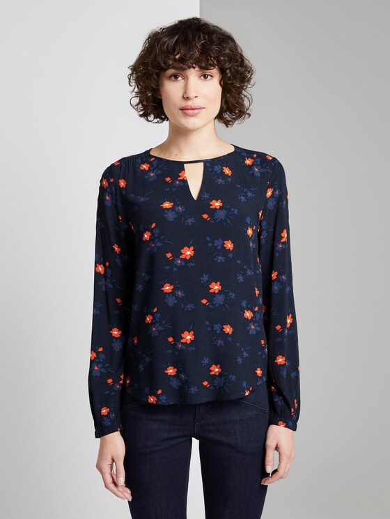 Blusenshirt mit Print - Frauen - navy orange flower design Blusenshirt mit Print - Frauen - navy orange flower design - 1 - TOM TAILOR