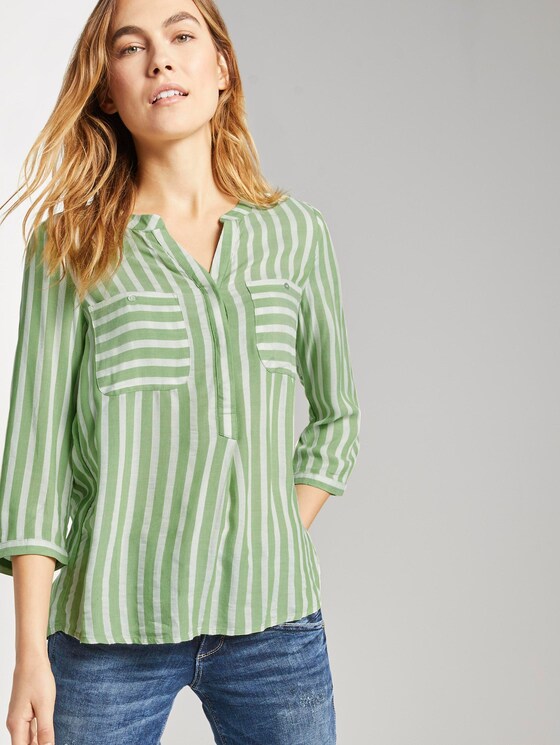 Striped blouse with pockets - Women - green white vertical stripe Striped blouse with pockets - Women - green white vertical stripe - 5 - TOM TAILOR