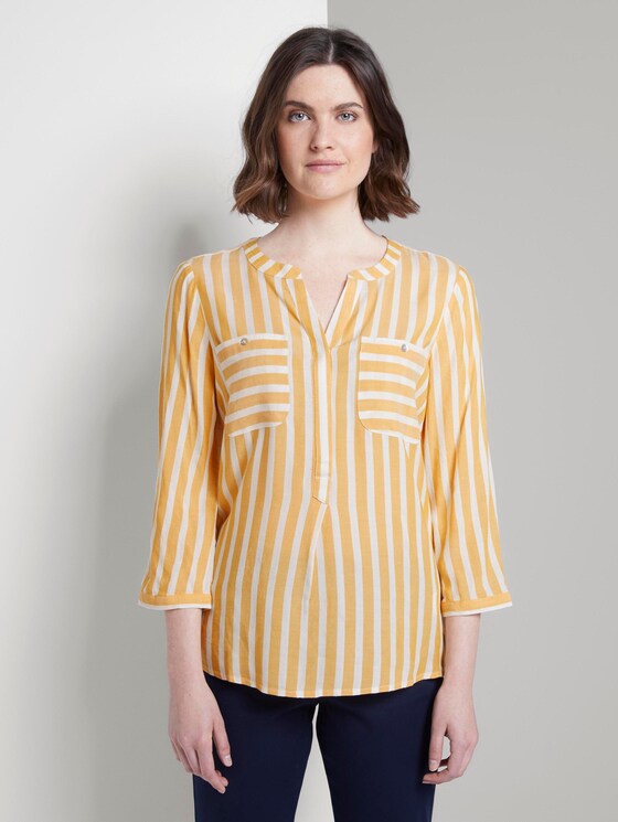Gestreifte Bluse mit Taschen - Frauen - yellow white vertical stripe Gestreifte Bluse mit Taschen - Frauen - yellow white vertical stripe - 1 - TOM TAILOR