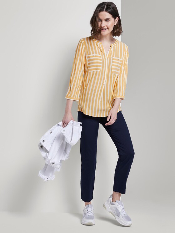 Gestreifte Bluse mit Taschen - Frauen - yellow white vertical stripe Gestreifte Bluse mit Taschen - Frauen - yellow white vertical stripe - 3 - TOM TAILOR