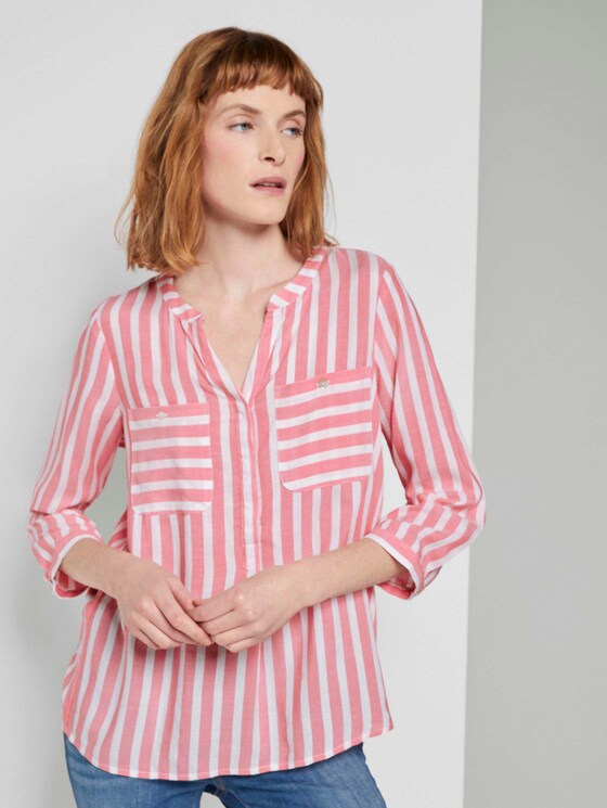 Gestreifte Bluse mit Taschen - Frauen - peach offwhite vertical stripe Gestreifte Bluse mit Taschen - Frauen - peach offwhite vertical stripe - 1 - TOM TAILOR