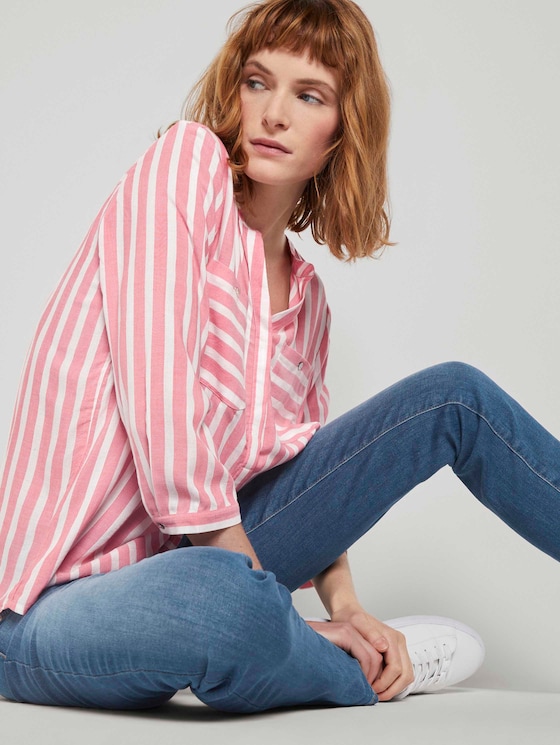 Gestreifte Bluse mit Taschen - Frauen - peach offwhite vertical stripe Gestreifte Bluse mit Taschen - Frauen - peach offwhite vertical stripe - 5 - TOM TAILOR