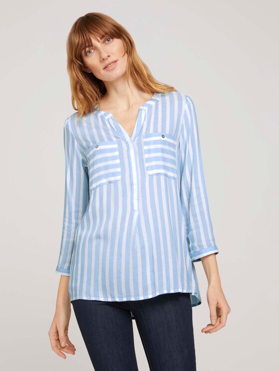 Gestreifte Bluse mit Taschen - Frauen - chambre white vertical stripe Gestreifte Bluse mit Taschen - Frauen - chambre white vertical stripe - 1 - TOM TAILOR