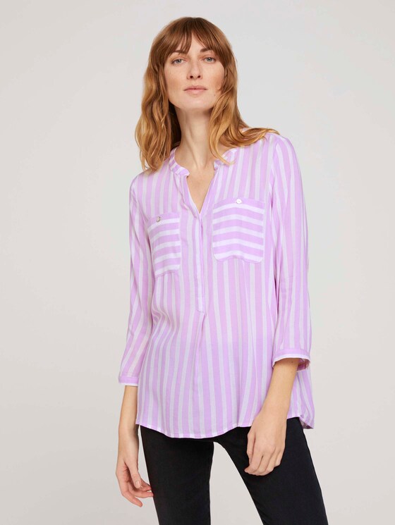 Gestreifte Bluse mit Taschen - Frauen - lilac white vertical stripe Gestreifte Bluse mit Taschen - Frauen - lilac white vertical stripe - 1 - TOM TAILOR