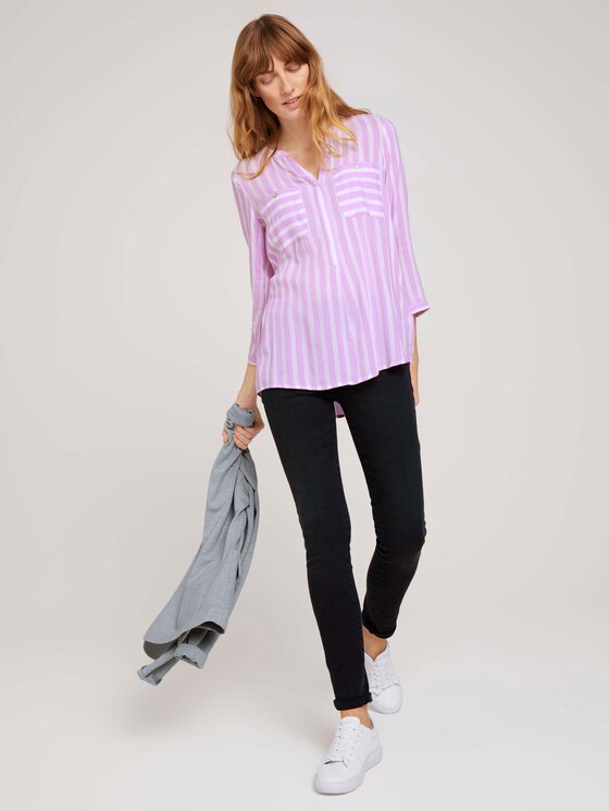 Gestreifte Bluse mit Taschen - Frauen - lilac white vertical stripe Gestreifte Bluse mit Taschen - Frauen - lilac white vertical stripe - 3 - TOM TAILOR
