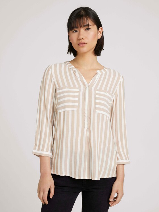 Gestreifte Bluse mit Taschen - Frauen - beige offwhite stripe Gestreifte Bluse mit Taschen - Frauen - beige offwhite stripe - 1 - TOM TAILOR