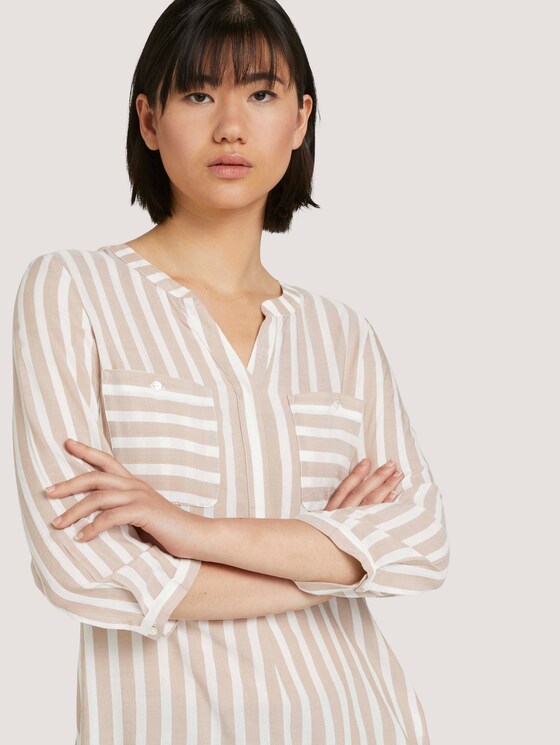 Gestreifte Bluse mit Taschen - Frauen - beige offwhite stripe Gestreifte Bluse mit Taschen - Frauen - beige offwhite stripe - 9 - TOM TAILOR