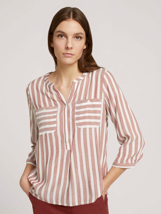 Gestreifte Bluse mit Taschen - Frauen - maroon red offwhite stripe Gestreifte Bluse mit Taschen - Frauen - maroon red offwhite stripe - 1 - TOM TAILOR