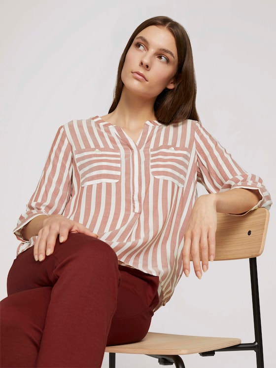 Gestreifte Bluse mit Taschen - Frauen - maroon red offwhite stripe Gestreifte Bluse mit Taschen - Frauen - maroon red offwhite stripe - 5 - TOM TAILOR