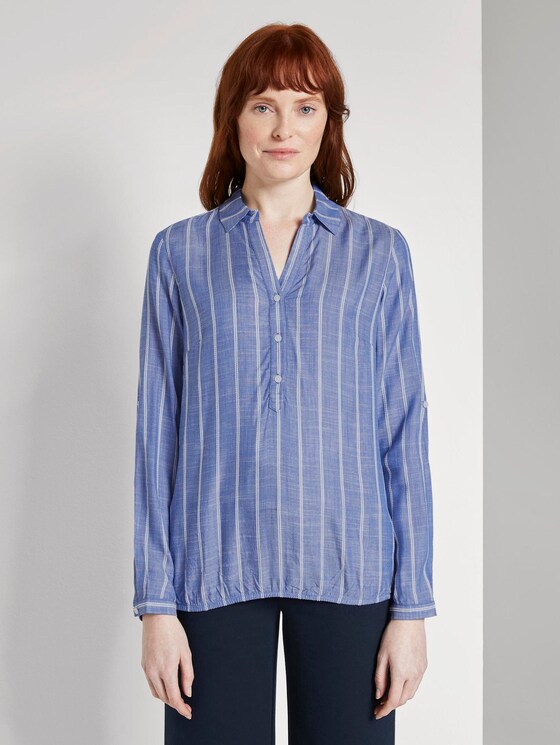 Gestreifte Bluse mit Kragen - Frauen - dark blue stripe vertical Gestreifte Bluse mit Kragen - Frauen - dark blue stripe vertical - 1 - TOM TAILOR