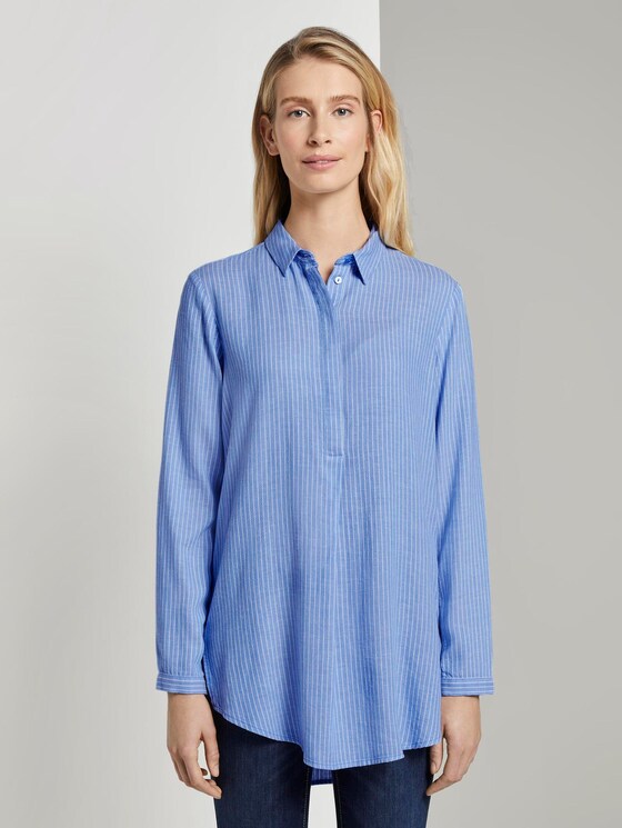 Basic Longbluse - Frauen - blue white vertical stripe Basic Longbluse - Frauen - blue white vertical stripe - 1 - TOM TAILOR