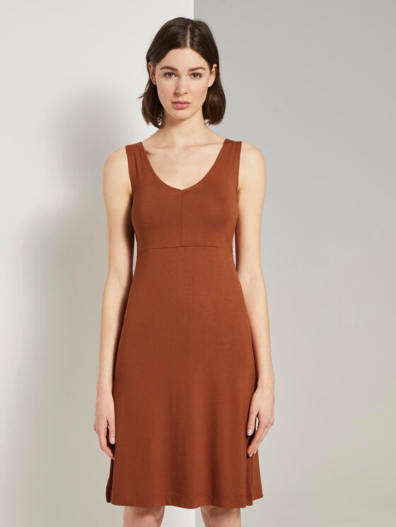 Gemustertes Kleid mit V-Ausschnitt - Frauen - Goji Orange Gemustertes Kleid mit V-Ausschnitt - Frauen - Goji Orange - 1 - TOM TAILOR
