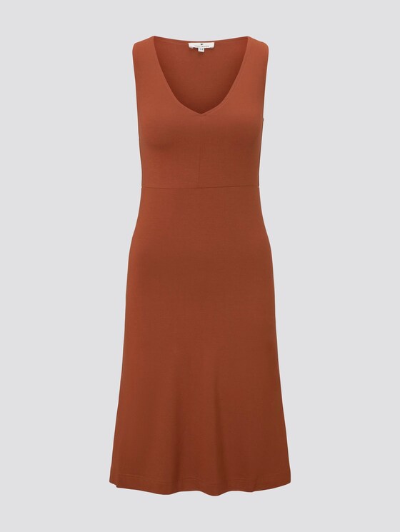 Gemustertes Kleid mit V-Ausschnitt - Frauen - Goji Orange Gemustertes Kleid mit V-Ausschnitt - Frauen - Goji Orange - 7 - TOM TAILOR