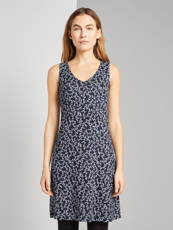 Gemustertes Kleid mit V-Ausschnitt - Frauen - navy flowery design Gemustertes Kleid mit V-Ausschnitt - Frauen - navy flowery design - 1 - TOM TAILOR