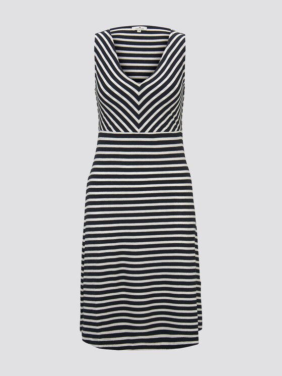 Gemustertes Kleid mit V-Ausschnitt - Frauen - navy stripe Gemustertes Kleid mit V-Ausschnitt - Frauen - navy stripe - 7 - TOM TAILOR