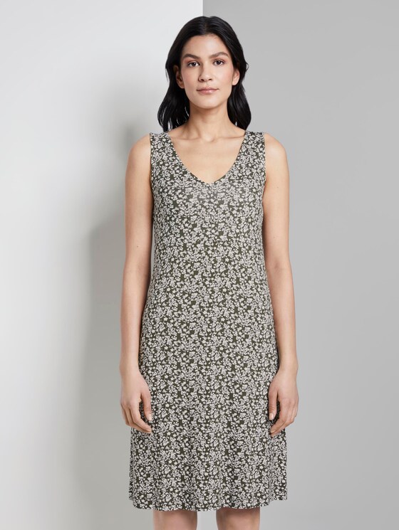 Gemustertes Kleid mit V-Ausschnitt - Frauen - khaki offwhite floral design Gemustertes Kleid mit V-Ausschnitt - Frauen - khaki offwhite floral design - 1 - TOM TAILOR
