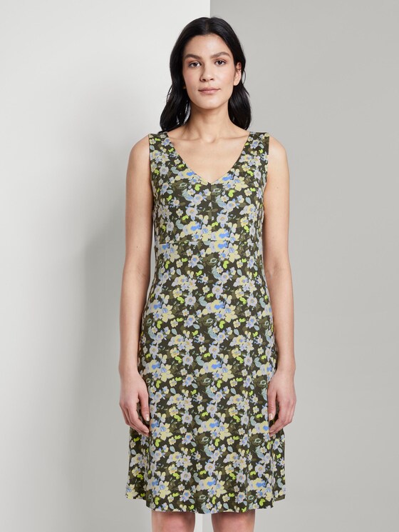 Jurk met print en V-hals - Vrouwen - small khaki floral design Jurk met print en V-hals - Vrouwen - small khaki floral design - 1 - TOM TAILOR