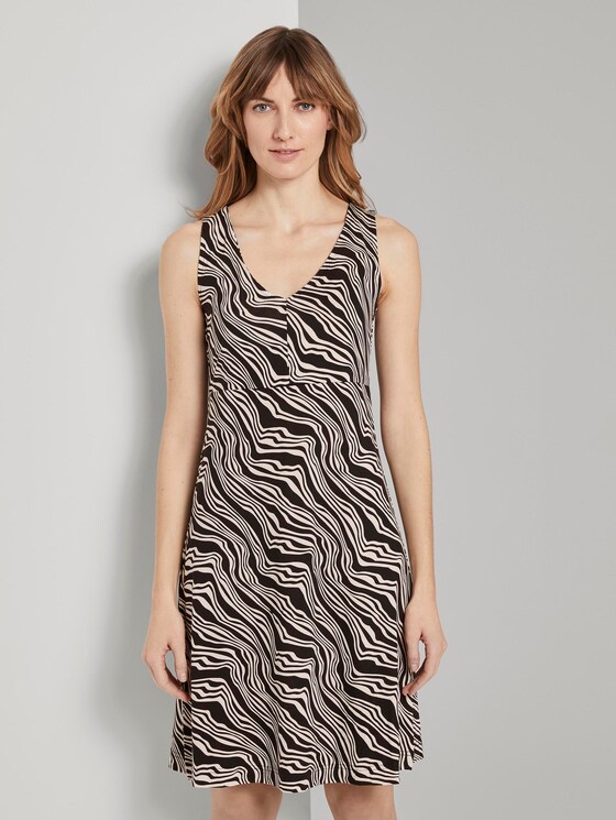 Gemustertes Kleid mit V-Ausschnitt - Frauen - black wavy design Gemustertes Kleid mit V-Ausschnitt - Frauen - black wavy design - 1 - TOM TAILOR
