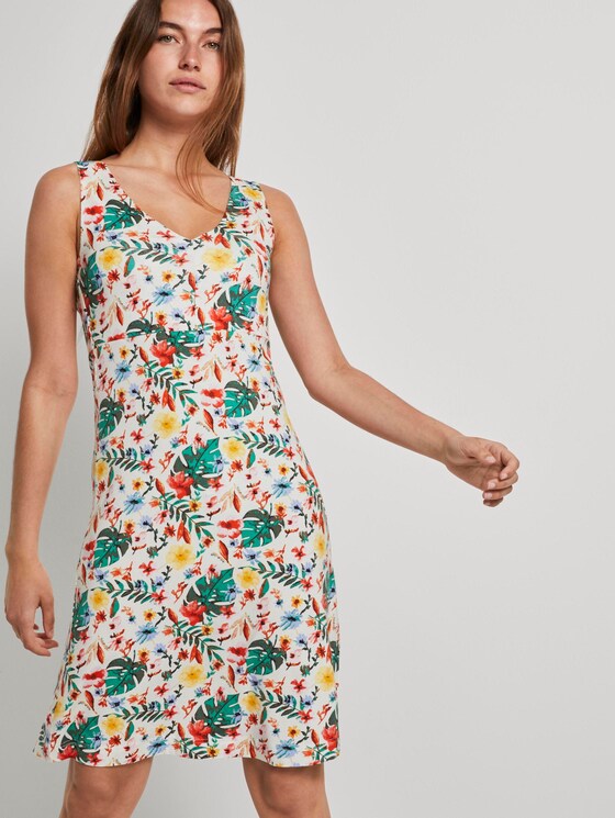 Gemustertes Kleid mit V-Ausschnitt - Frauen - white watercolor flower design Gemustertes Kleid mit V-Ausschnitt - Frauen - white watercolor flower design - 5 - TOM TAILOR