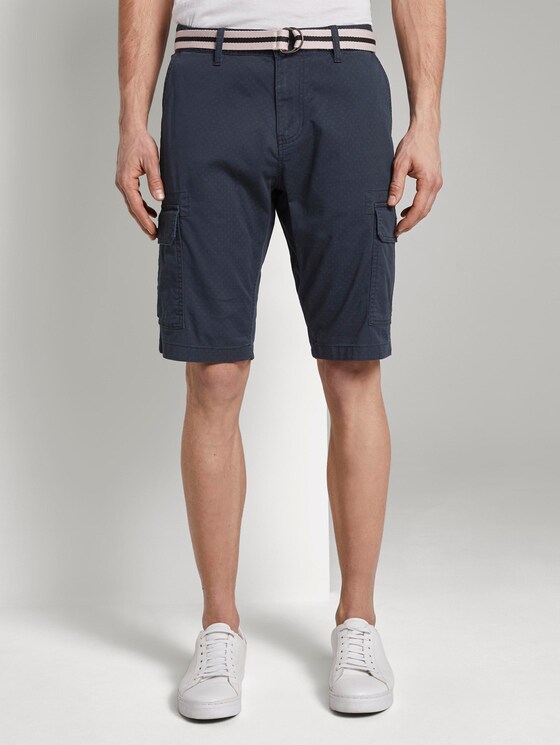 Gemusterte Cargo-Shorts mit Gürtel - Männer - blue dot minimal design Gemusterte Cargo-Shorts mit Gürtel - Männer - blue dot minimal design - 1 - TOM TAILOR