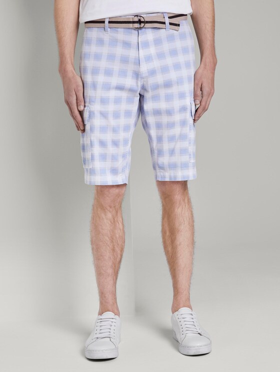 Gemusterte Cargo-Shorts mit Gürtel - Männer - light check design Gemusterte Cargo-Shorts mit Gürtel - Männer - light check design - 1 - TOM TAILOR