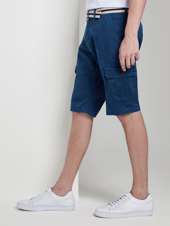 Gemusterte Cargo-Shorts mit Gürtel - Männer - blue minimal structure check Gemusterte Cargo-Shorts mit Gürtel - Männer - blue minimal structure check - 11 - TOM TAILOR