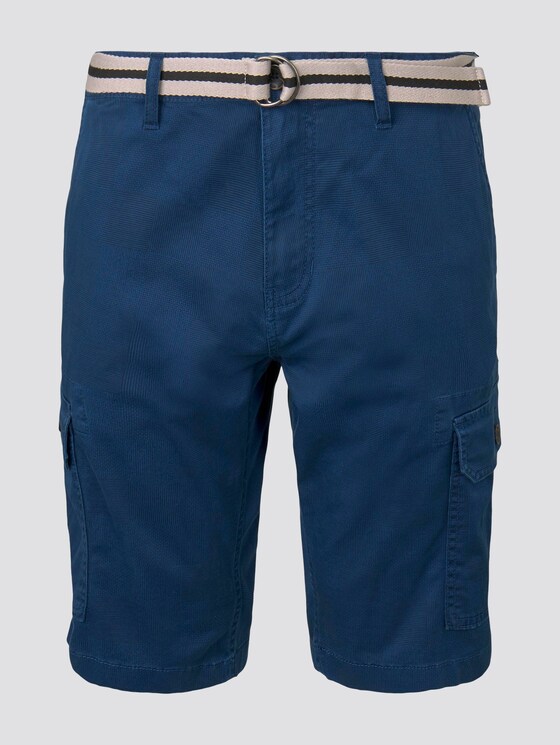 Gemusterte Cargo-Shorts mit Gürtel - Männer - blue minimal structure check Gemusterte Cargo-Shorts mit Gürtel - Männer - blue minimal structure check - 7 - TOM TAILOR