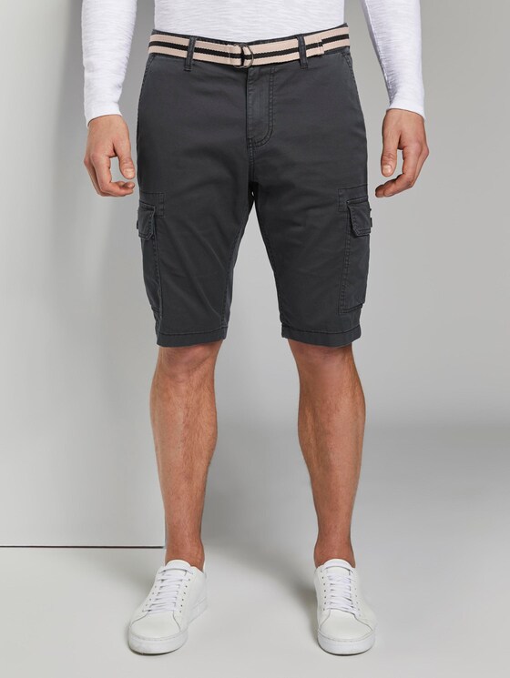 Gemusterte Cargo-Shorts mit Gürtel - Männer - blue small t design Gemusterte Cargo-Shorts mit Gürtel - Männer - blue small t design - 1 - TOM TAILOR