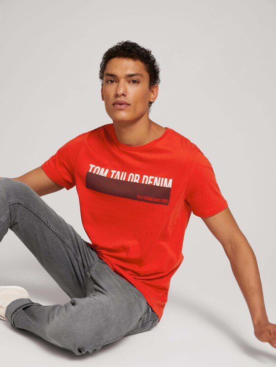 T-Shirt mit Print - Männer - blood orange - 5 - TOM TAILOR Denim