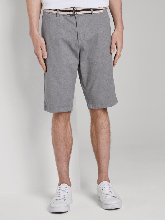 Gemusterte Josh Regular Slim Bermuda-Shorts mit Gürtel - Männer - Grey Melange Gemusterte Josh Regular Slim Bermuda-Shorts mit Gürtel - Männer - Grey Melange - 1 - TOM TAILOR