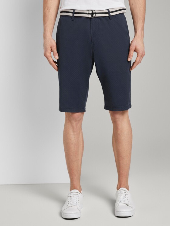 Gemusterte Josh Regular Slim Bermuda-Shorts mit Gürtel - Männer - blue dot minimal design Gemusterte Josh Regular Slim Bermuda-Shorts mit Gürtel - Männer - blue dot minimal design - 1 - TOM TAILOR