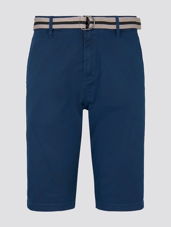 Gemusterte Josh Regular Slim Bermuda-Shorts mit Gürtel - Männer - blue minimal structure check Gemusterte Josh Regular Slim Bermuda-Shorts mit Gürtel - Männer - blue minimal structure check - 7 - TOM TAILOR