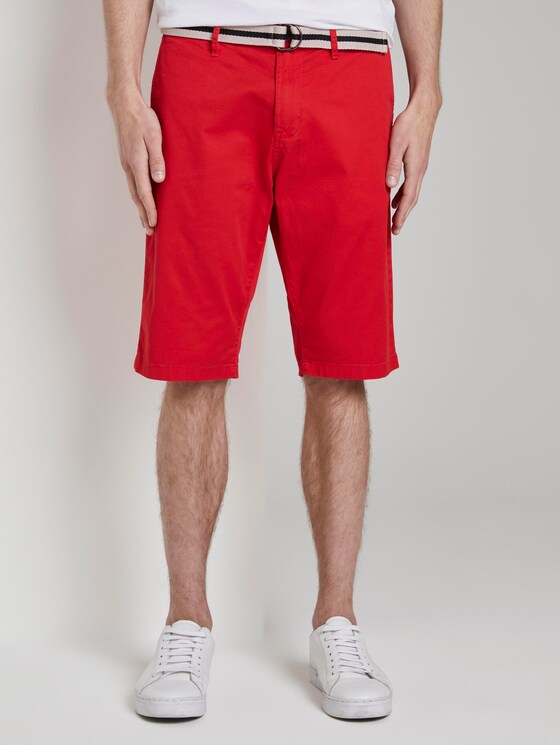 Gemusterte Josh Regular Slim Bermuda-Shorts mit Gürtel - Männer - red bean design Gemusterte Josh Regular Slim Bermuda-Shorts mit Gürtel - Männer - red bean design - 1 - TOM TAILOR