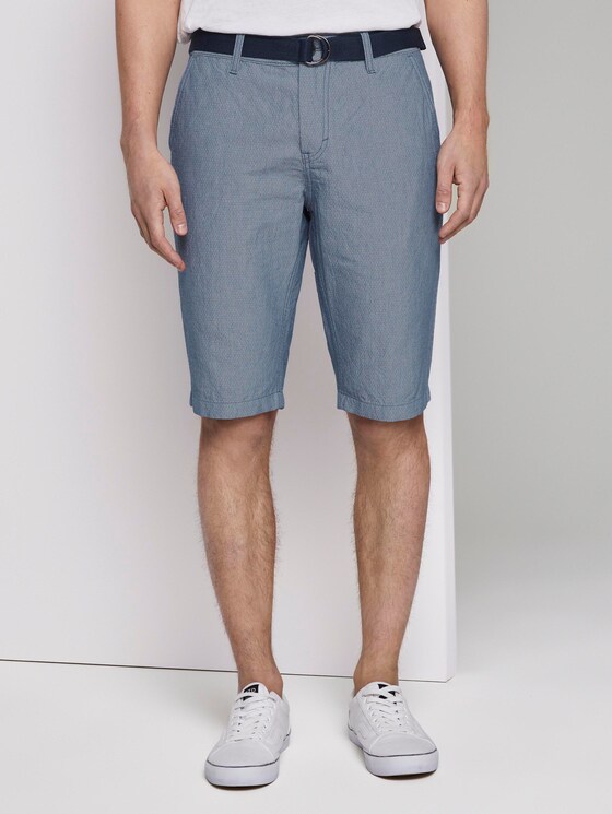 Gemusterte Josh Regular Slim Baumwoll-Shorts mit Gürtel - Männer - Light Blue Minimal Indigo Gemusterte Josh Regular Slim Baumwoll-Shorts mit Gürtel - Männer - Light Blue Minimal Indigo - 1 - TOM TAILOR
