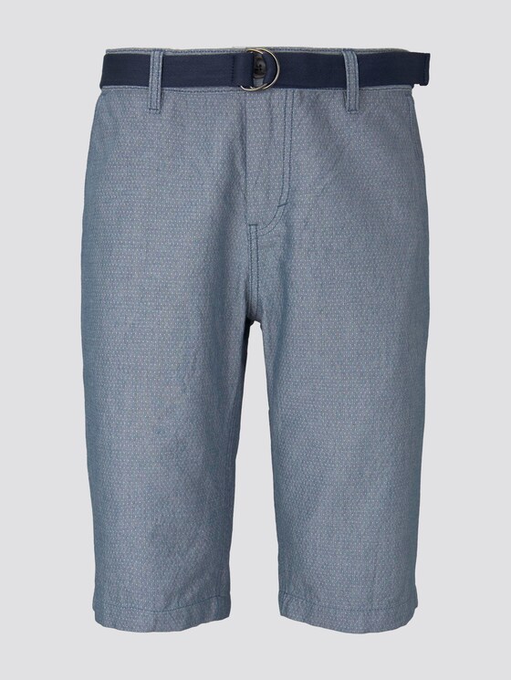 Gemusterte Josh Regular Slim Baumwoll-Shorts mit Gürtel - Männer - Light Blue Minimal Indigo Gemusterte Josh Regular Slim Baumwoll-Shorts mit Gürtel - Männer - Light Blue Minimal Indigo - 7 - TOM TAILOR