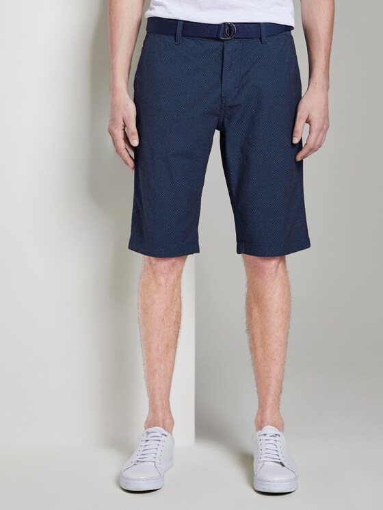 Gemusterte Josh Regular Slim Baumwoll-Shorts mit Gürtel - Männer - Indigo Dots Gemusterte Josh Regular Slim Baumwoll-Shorts mit Gürtel - Männer - Indigo Dots - 1 - TOM TAILOR