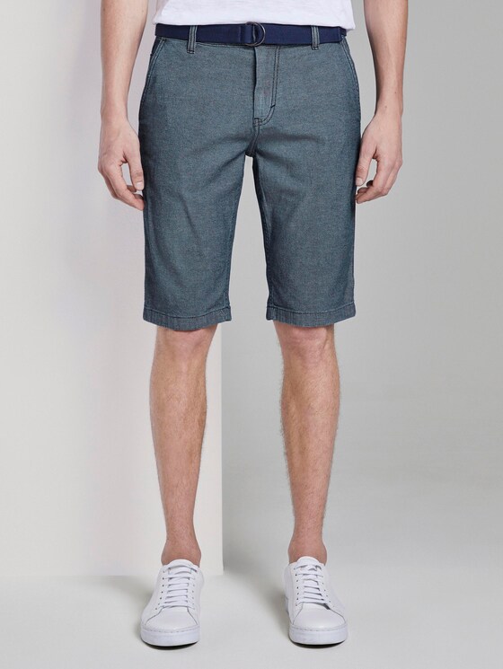 Gemusterte Josh Regular Slim Baumwoll-Shorts mit Gürtel - Männer - blue indigo structure Gemusterte Josh Regular Slim Baumwoll-Shorts mit Gürtel - Männer - blue indigo structure - 1 - TOM TAILOR