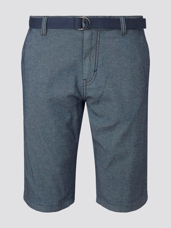 Gemusterte Josh Regular Slim Baumwoll-Shorts mit Gürtel - Männer - blue indigo structure Gemusterte Josh Regular Slim Baumwoll-Shorts mit Gürtel - Männer - blue indigo structure - 7 - TOM TAILOR