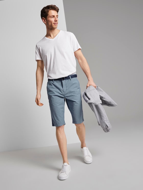 Gemusterte Josh Regular Slim Baumwoll-Shorts mit Gürtel - Männer - light blue tailor design Gemusterte Josh Regular Slim Baumwoll-Shorts mit Gürtel - Männer - light blue tailor design - 3 - TOM TAILOR