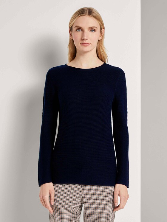 Strickpullover mit Rundhalsausschnitt - Frauen - Night Sky Blue Strickpullover mit Rundhalsausschnitt - Frauen - Night Sky Blue - 1 - TOM TAILOR