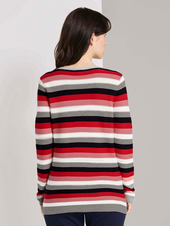 Strickpullover mit Rundhalsausschnitt - Frauen - navy red stripes Strickpullover mit Rundhalsausschnitt - Frauen - navy red stripes - 2 - TOM TAILOR
