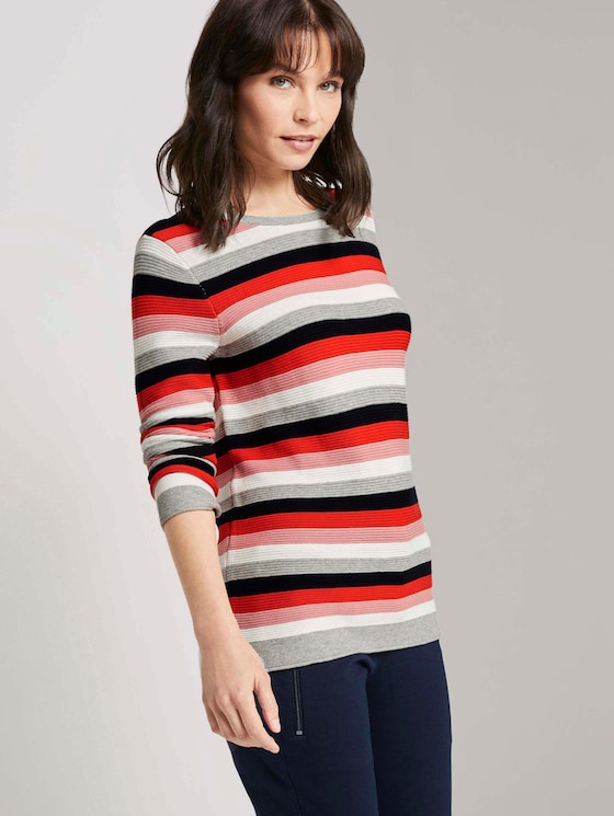 Strickpullover mit Rundhalsausschnitt - Frauen - navy red stripes Strickpullover mit Rundhalsausschnitt - Frauen - navy red stripes - 5 - TOM TAILOR
